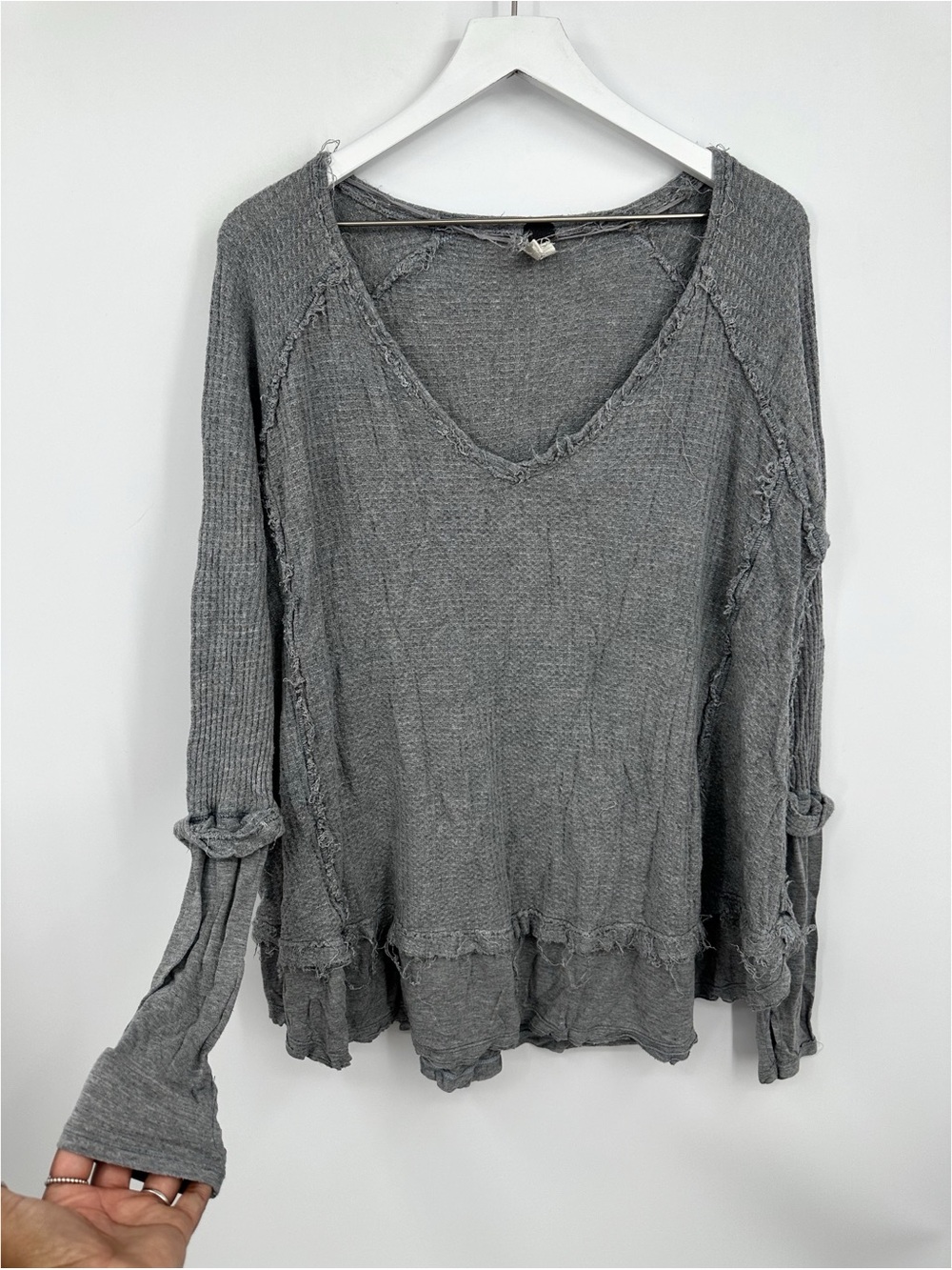 We The Free Gray Long Sleeve Blouse Size Medium Boho Fitted Sleeves